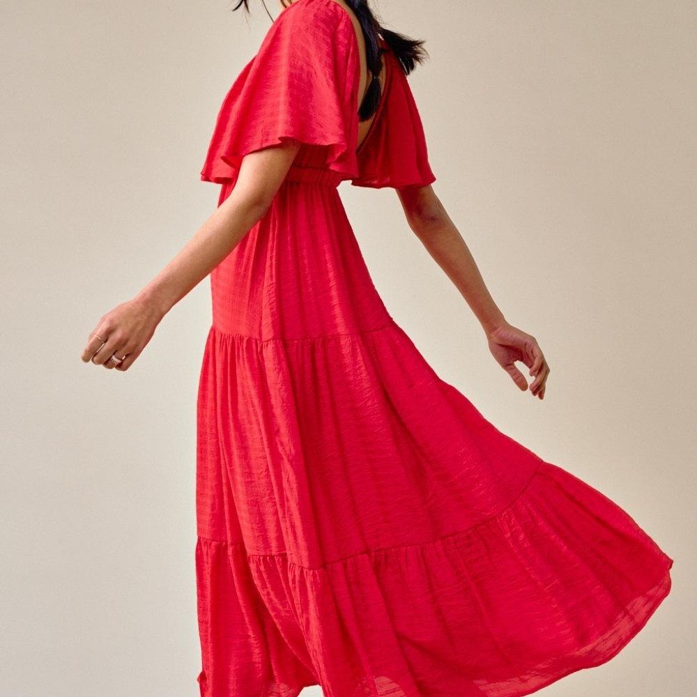 NEW PRODUCTS ONLY - Women V Neck Flutter Sleeves Dress